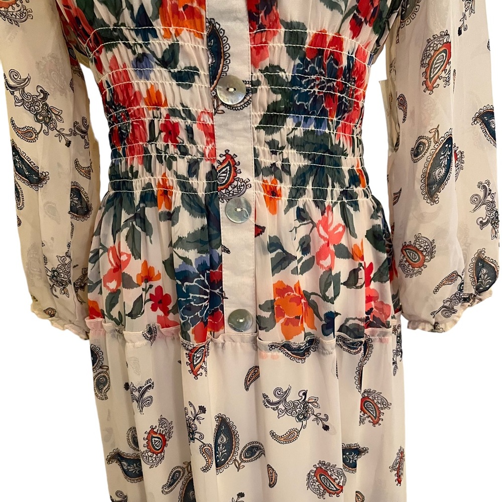 Fig & Flower Floral Block Print Vero Off the Shoulder Smocked Waist Maxi Dress - Picture 6 of 15